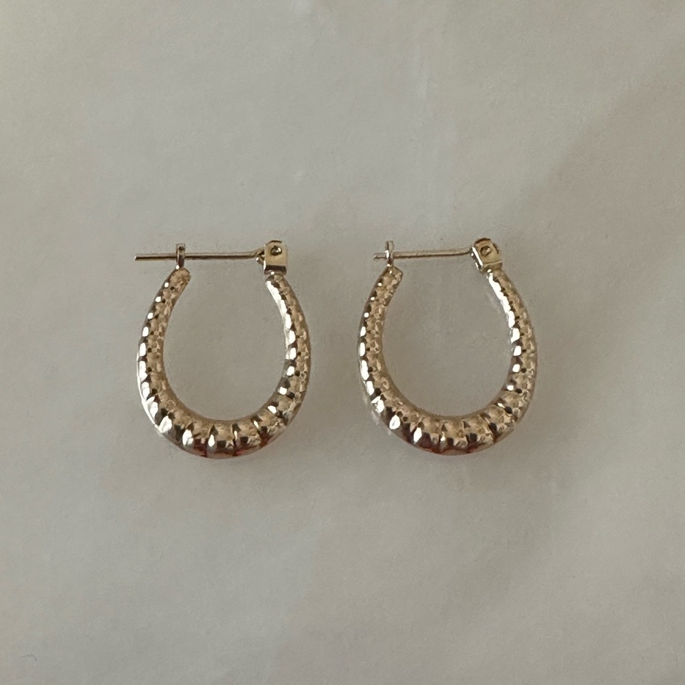 Petite 14k Solid Gold Textured Oval Hoop Earrings